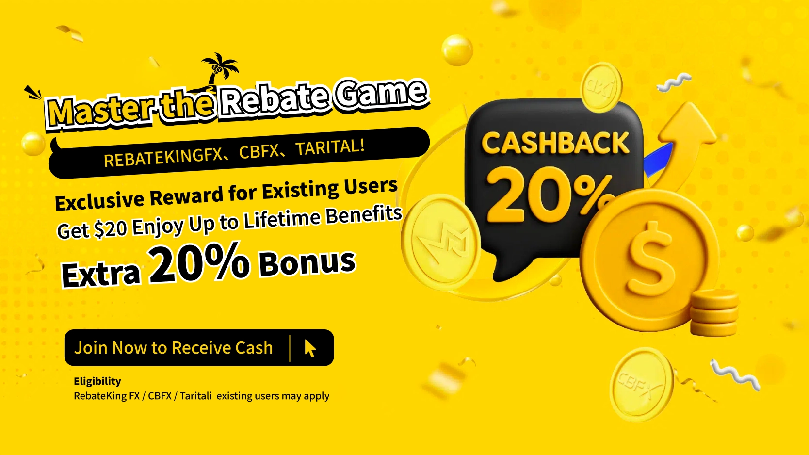Master Rebate Sites丨RebatekingFx, Cashbackforex, Taritali Users Transfer Bonus Get $20 Instantly, Plus Up to 20% Permanent Additional Rewards!